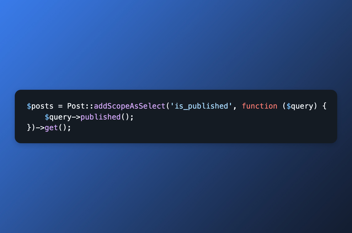 Laravel Eloquent Scope as Select