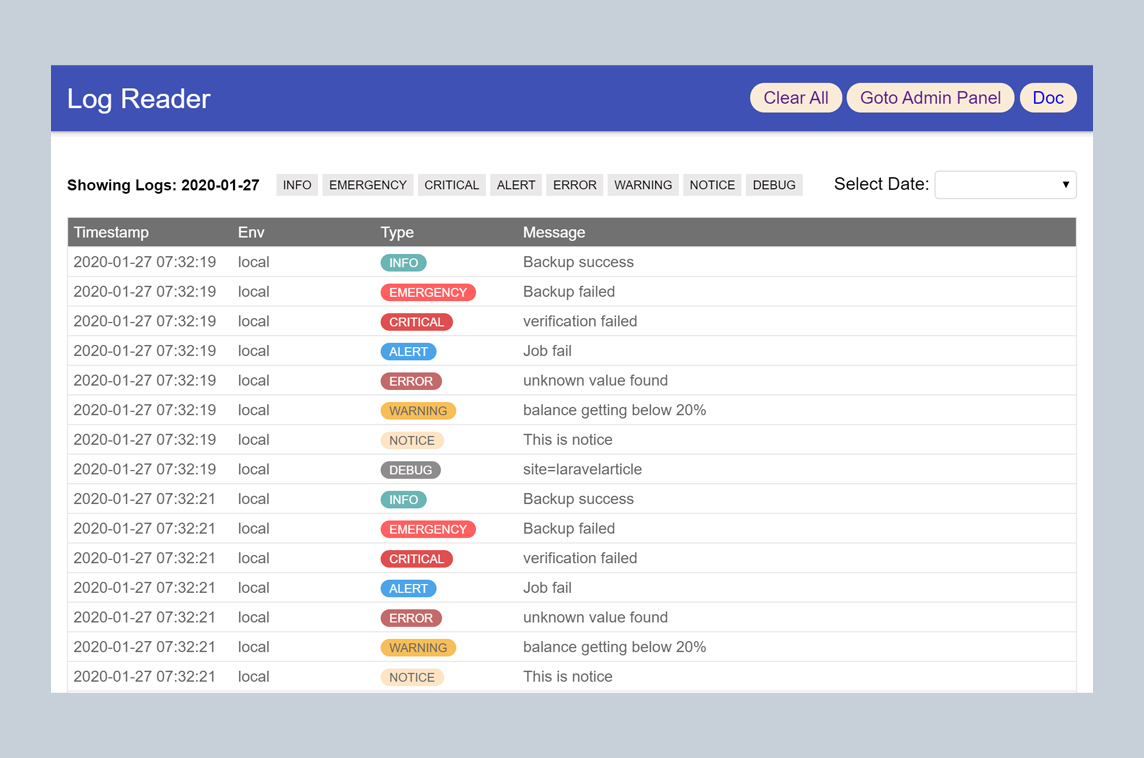 Laravel Log Reader