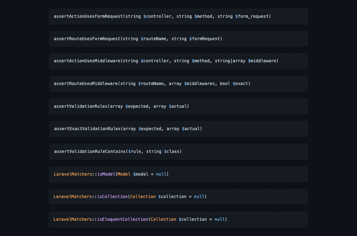 Laravel Test Assertions