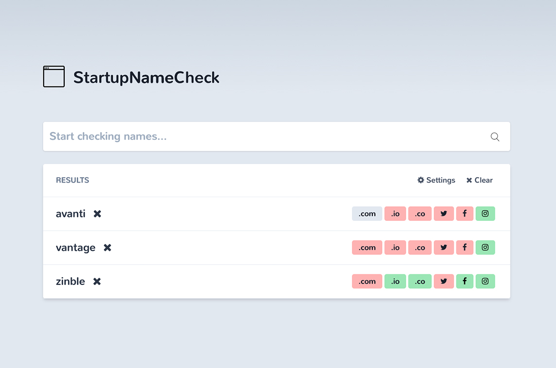 Startup Name Check