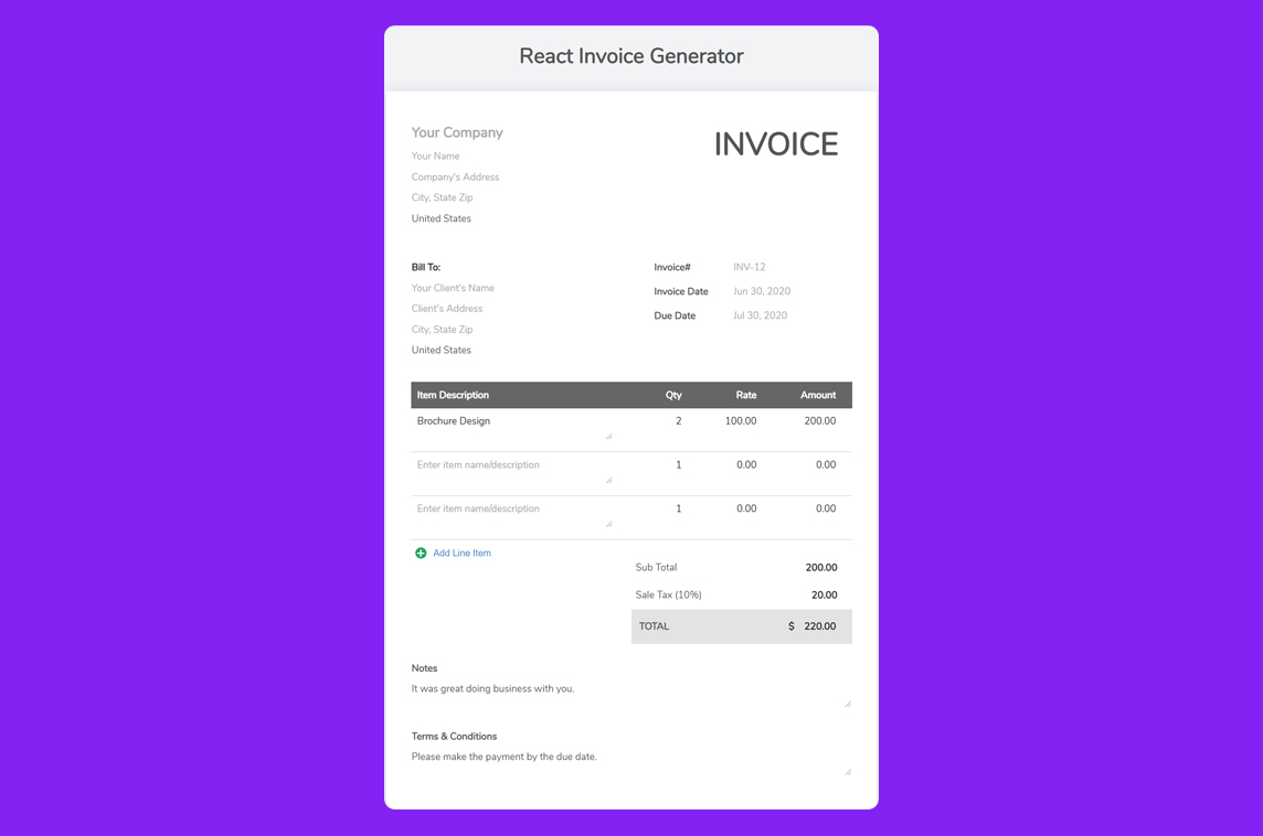 React Invoice Generator