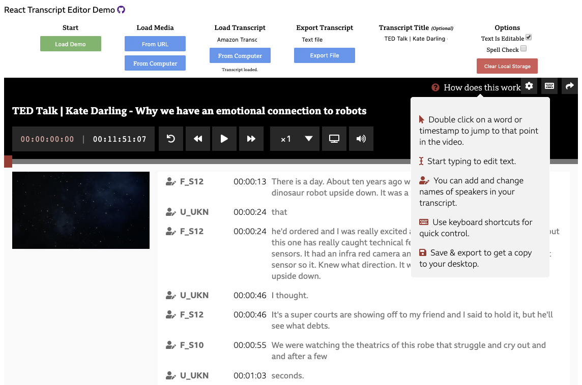 React Transcript Editor