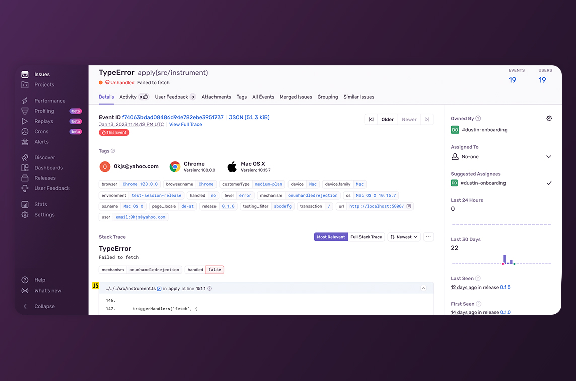 Sentry for React