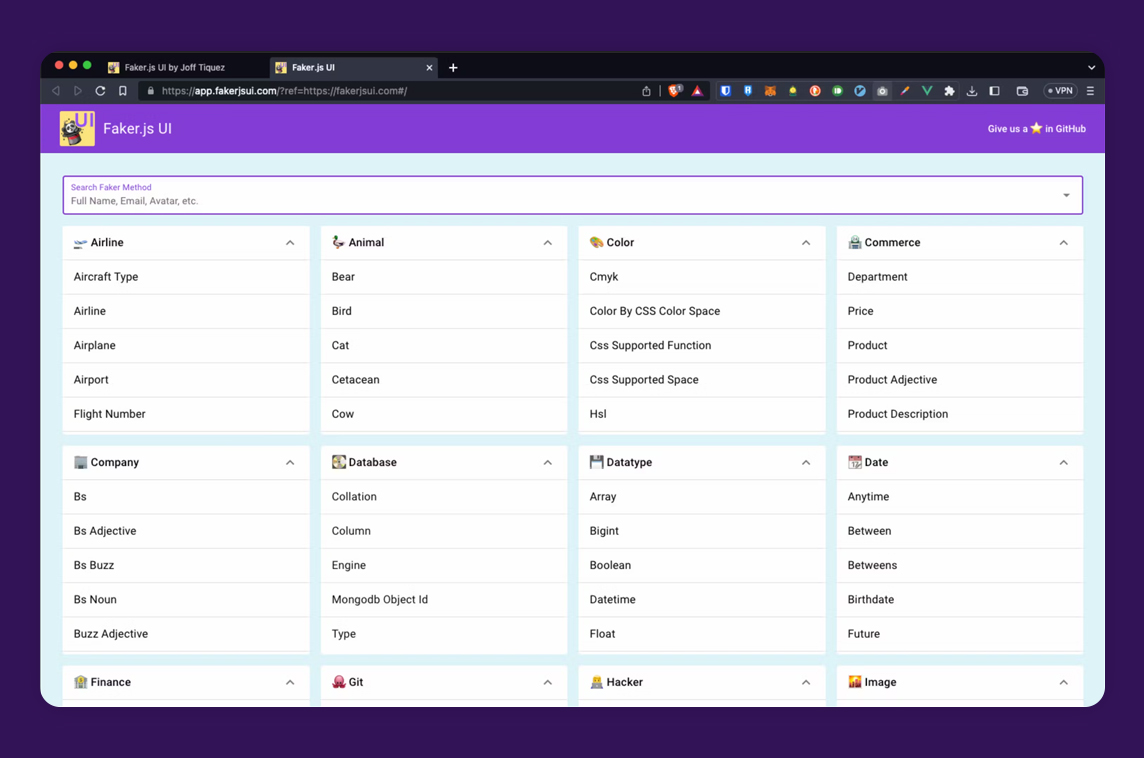 Faker.js UI